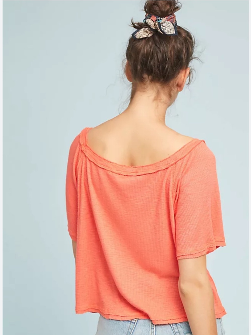 Michael Stars Anthropologie Raw Edge Crop Tee Coral OS